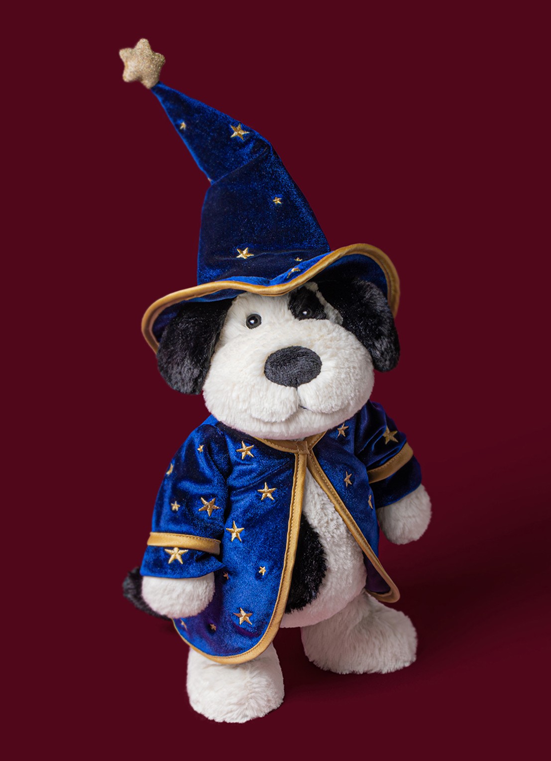 Jellycat Rufferty Puppy Wizard Outfit knuffel 31 cm - voorkant 2 donkerblauw