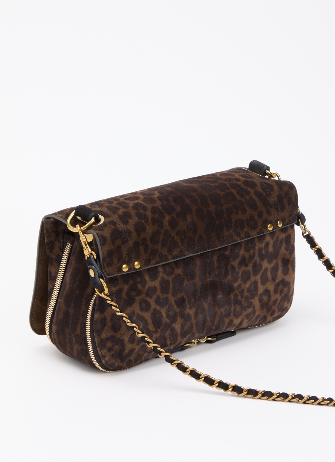 Jérôme Dreyfuss Bobi crossbodytas van kalfssuède met panterprint - achterkant 6 donkerkhaki