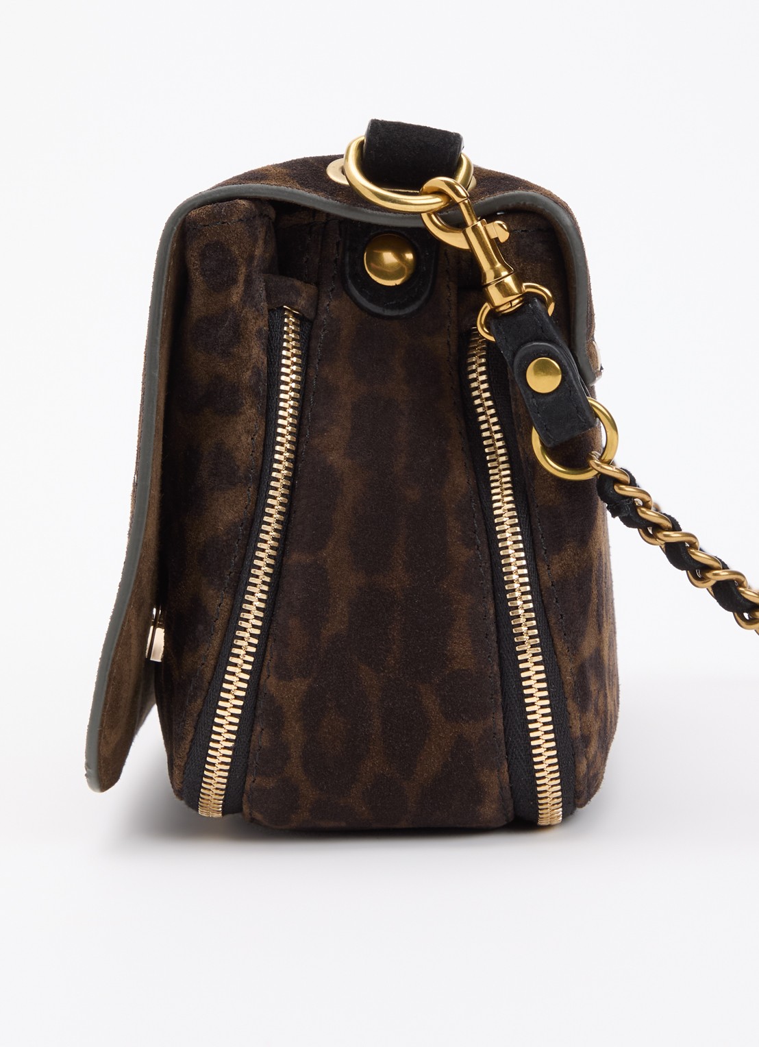 Jérôme Dreyfuss Bobi crossbodytas van kalfssuède met panterprint - detail 2 donkerkhaki