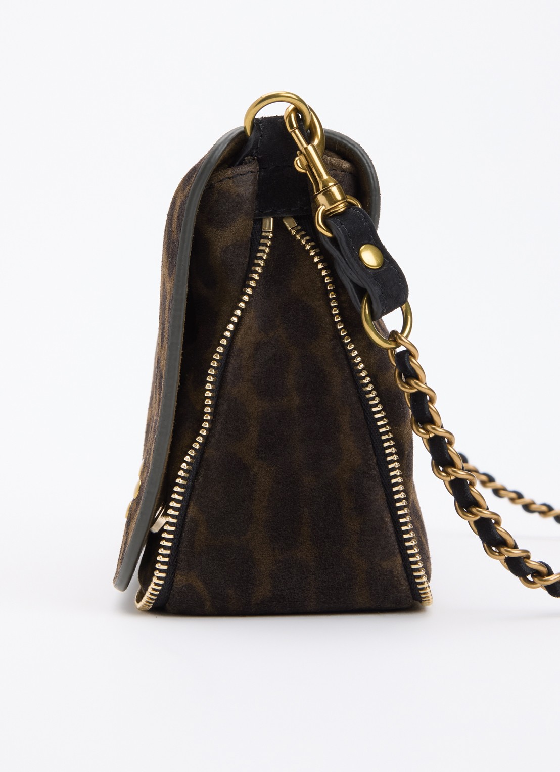 Jérôme Dreyfuss Bobi S crossbodytas van kalfssuède met panterprint - detail 3 donkerkhaki