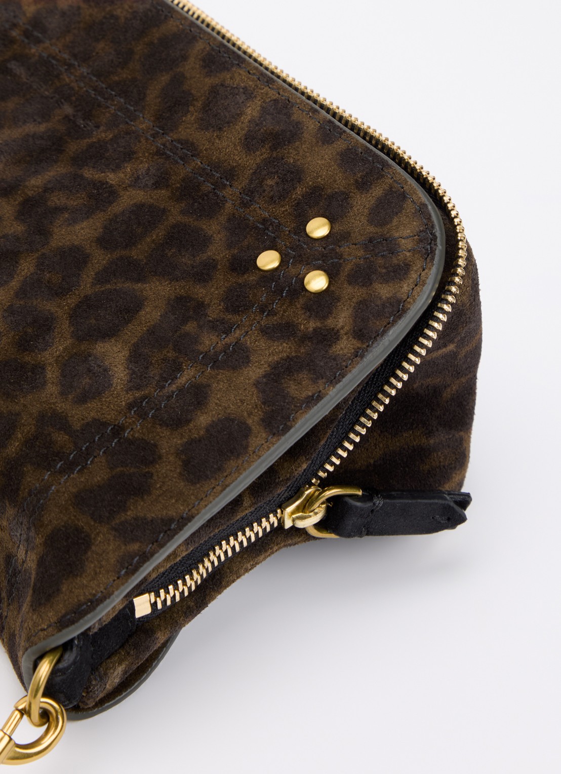 Jérôme Dreyfuss Bobi S crossbodytas van kalfssuède met panterprint - detail 4 donkerkhaki