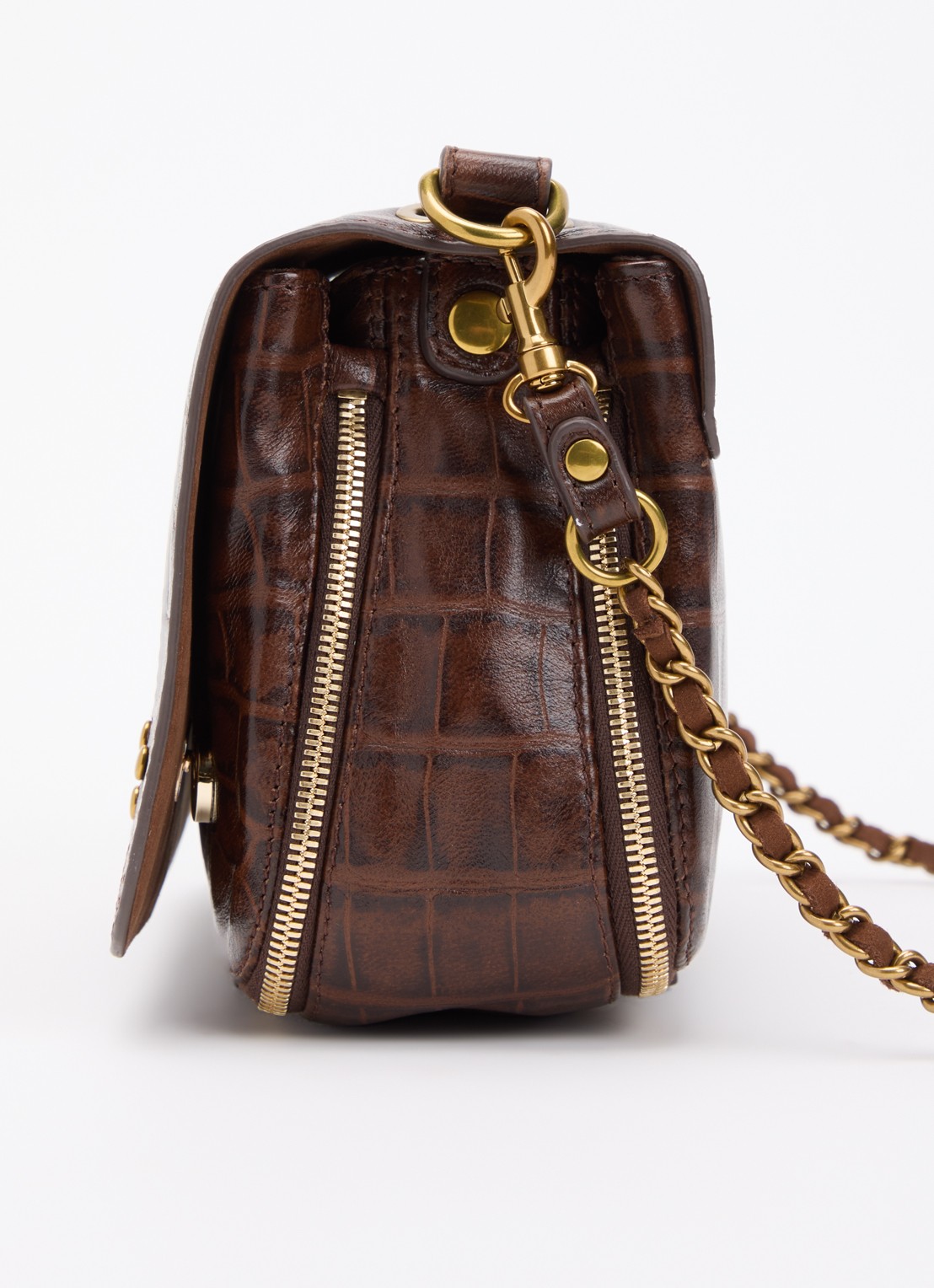 Jérôme Dreyfuss Bobi S crossbodytas van schapenleer met crocostructuur - detail 4 donkerbruin