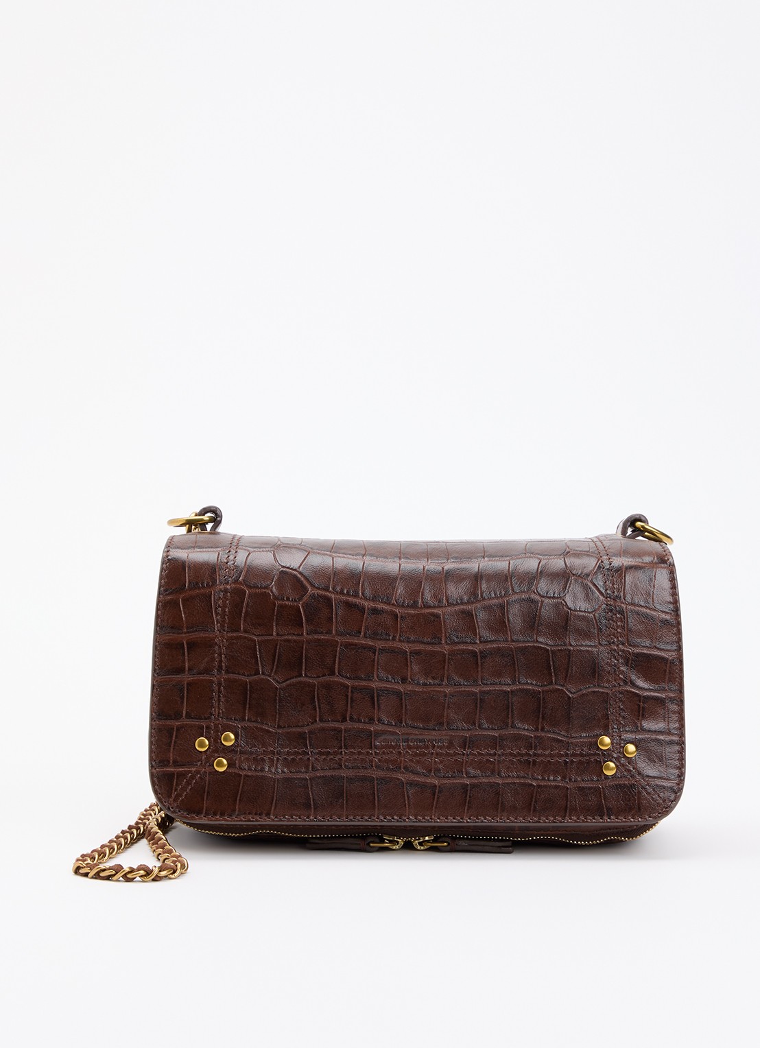 Jérôme Dreyfuss Bobi S crossbodytas van schapenleer met crocostructuur - voorkant 2 donkerbruin