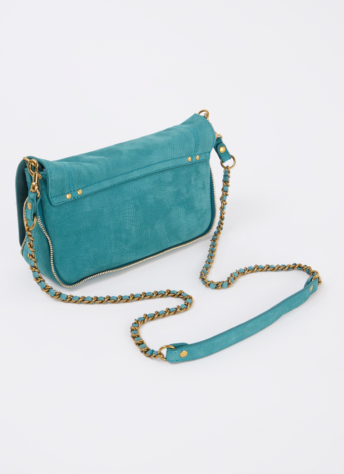 Jérôme Dreyfuss Bobi S crossbodytas van suède met crocostructuur - achterkant 3 turquoise