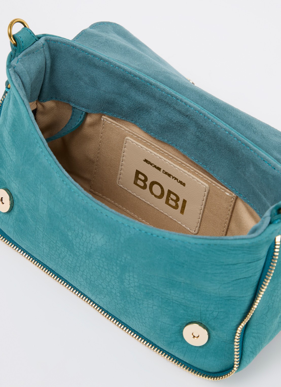 Jérôme Dreyfuss Bobi S crossbodytas van suède met crocostructuur - detail 4 turquoise