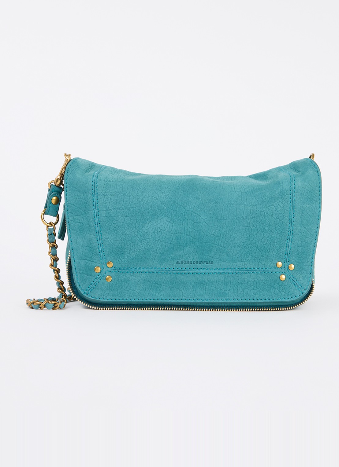 Jérôme Dreyfuss Bobi S crossbodytas van suède met crocostructuur - voorkant turquoise