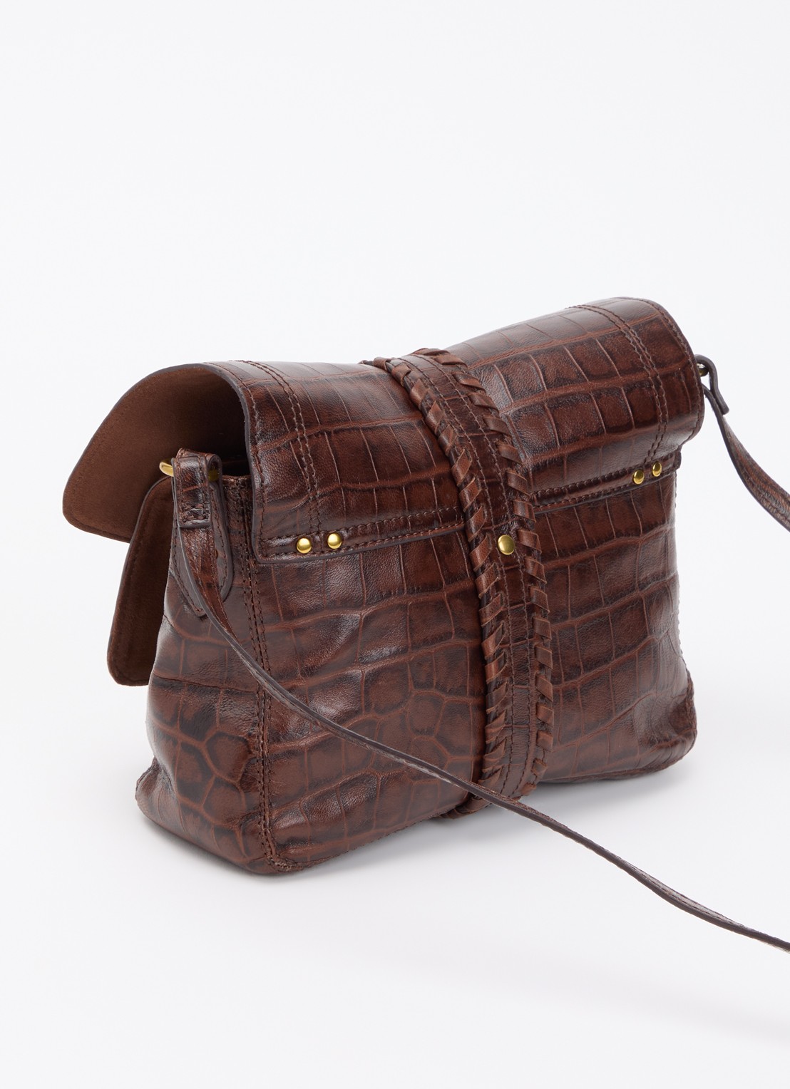 Jérôme Dreyfuss Harry S crossbodytas van schapenleer met crocostructuur - achterkant donkerbruin