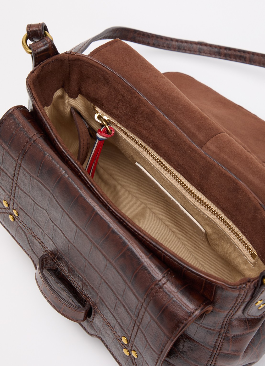 Jérôme Dreyfuss Harry S crossbodytas van schapenleer met crocostructuur - detail 2 donkerbruin