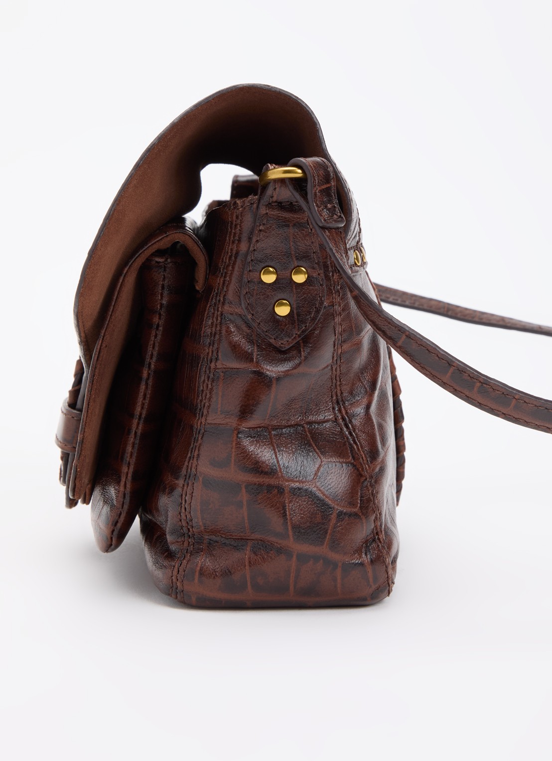 Jérôme Dreyfuss Harry S crossbodytas van schapenleer met crocostructuur - detail 3 donkerbruin
