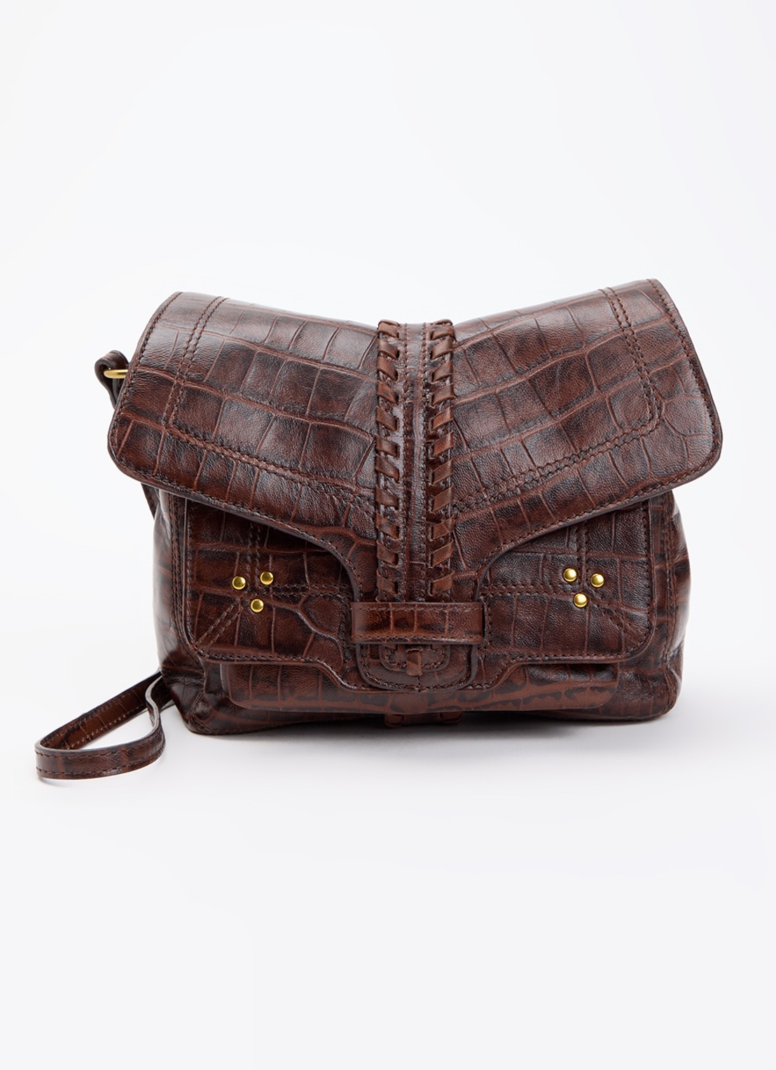 Jérôme Dreyfuss Harry S crossbodytas van schapenleer met crocostructuur - voorkant 6 donkerbruin