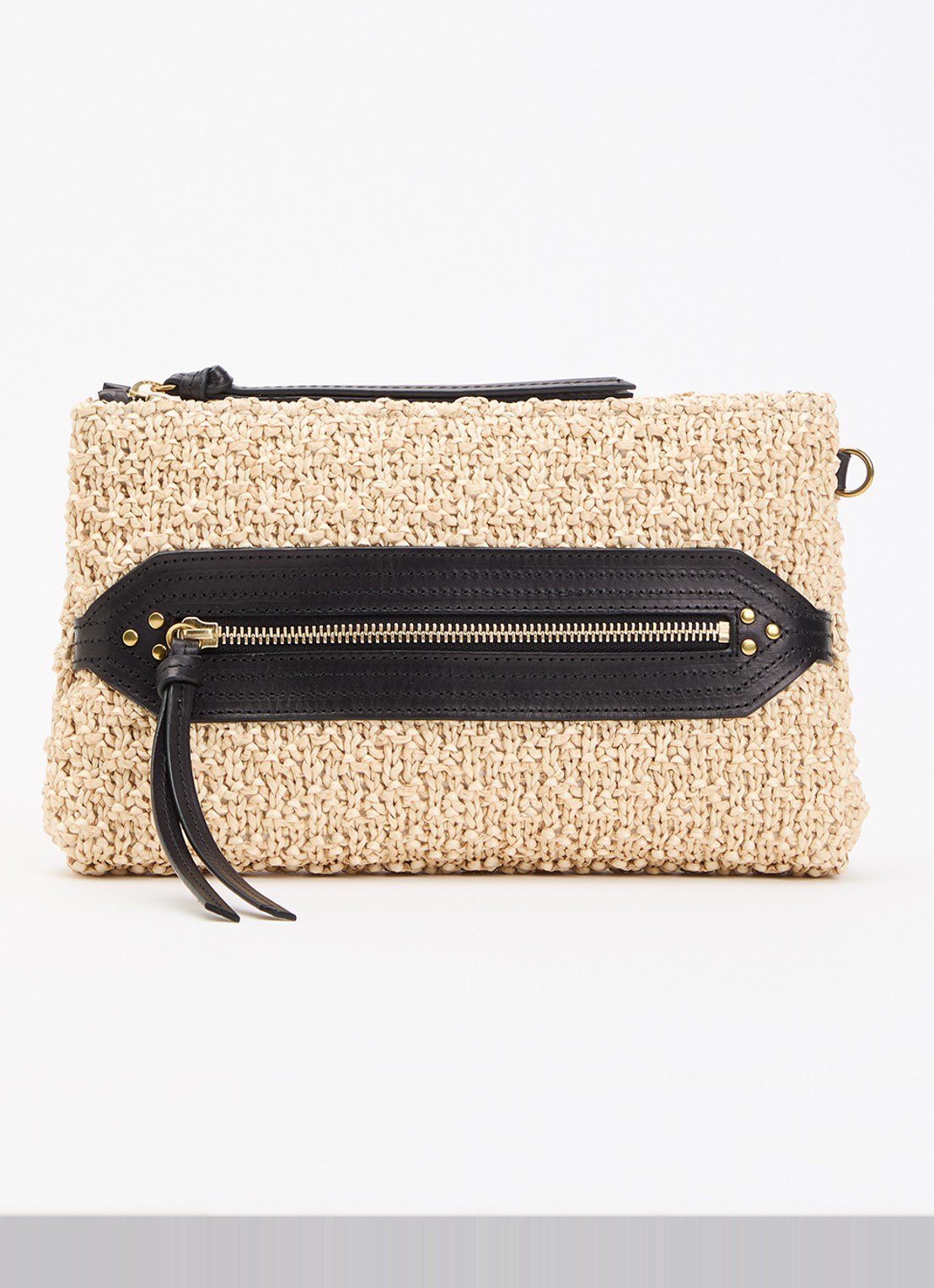 Jérôme Dreyfuss Lucky clutch van raffia - voorkant beige