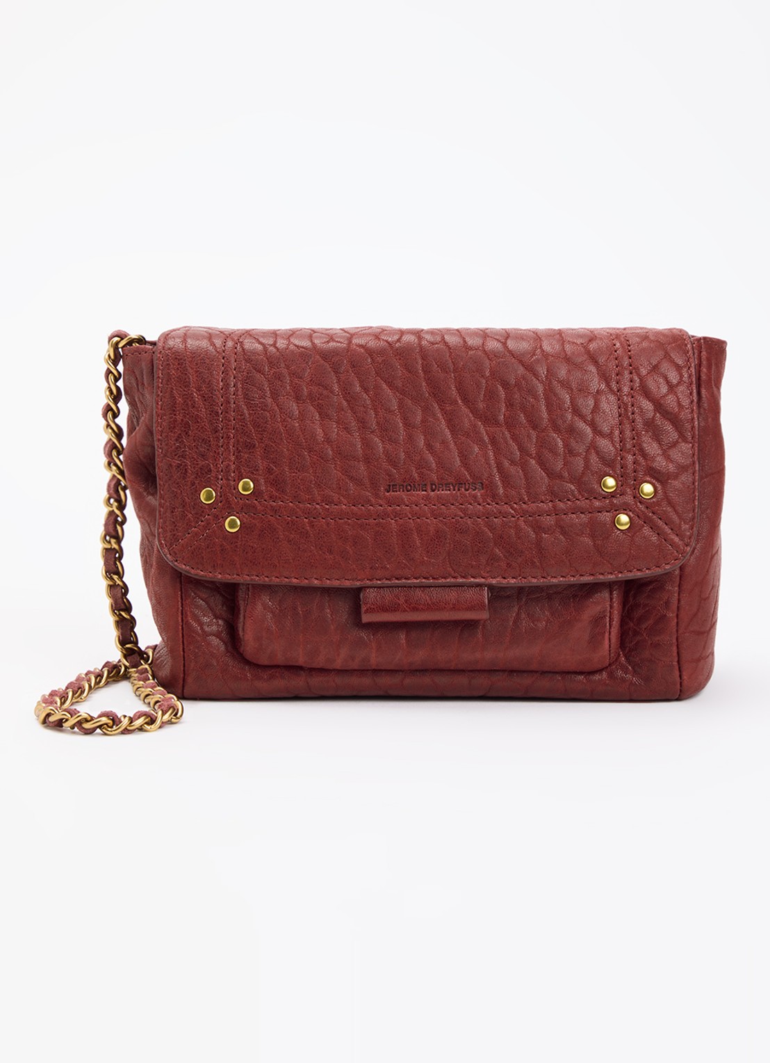 Jérôme Dreyfuss Lulu S crossbodytas van lamsleer met afneembare schouderriem - voorkant 2 bordeauxrood