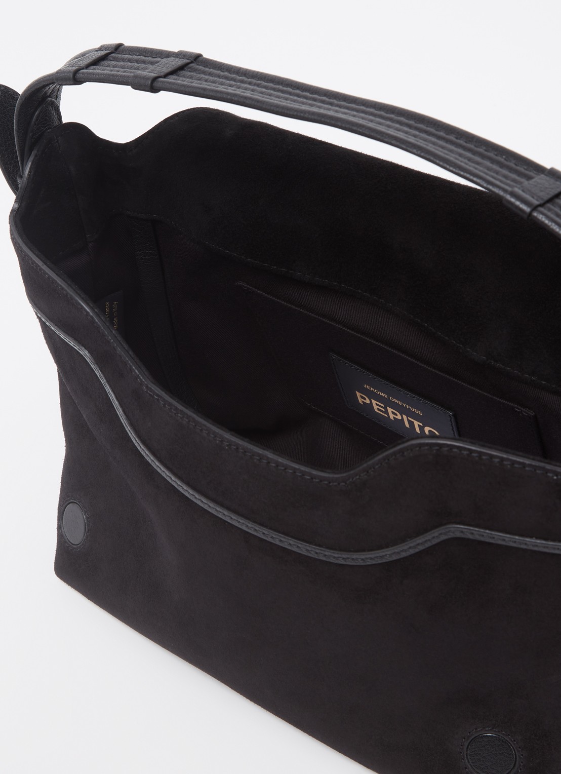 Jérôme Dreyfuss Pepito M crossbodytas van kalfssuède met geitenleren details - detail zwart