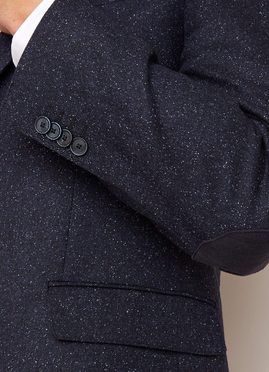 Jestor5 regular fit colbert in gemêleerde wolblend met elleboogstukken - detail 6 donkerblauw