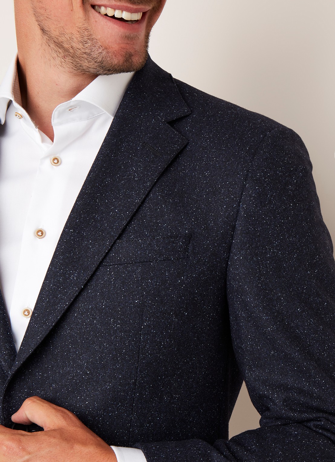 Jestor5 regular fit colbert in gemêleerde wolblend met elleboogstukken - detail 7 donkerblauw