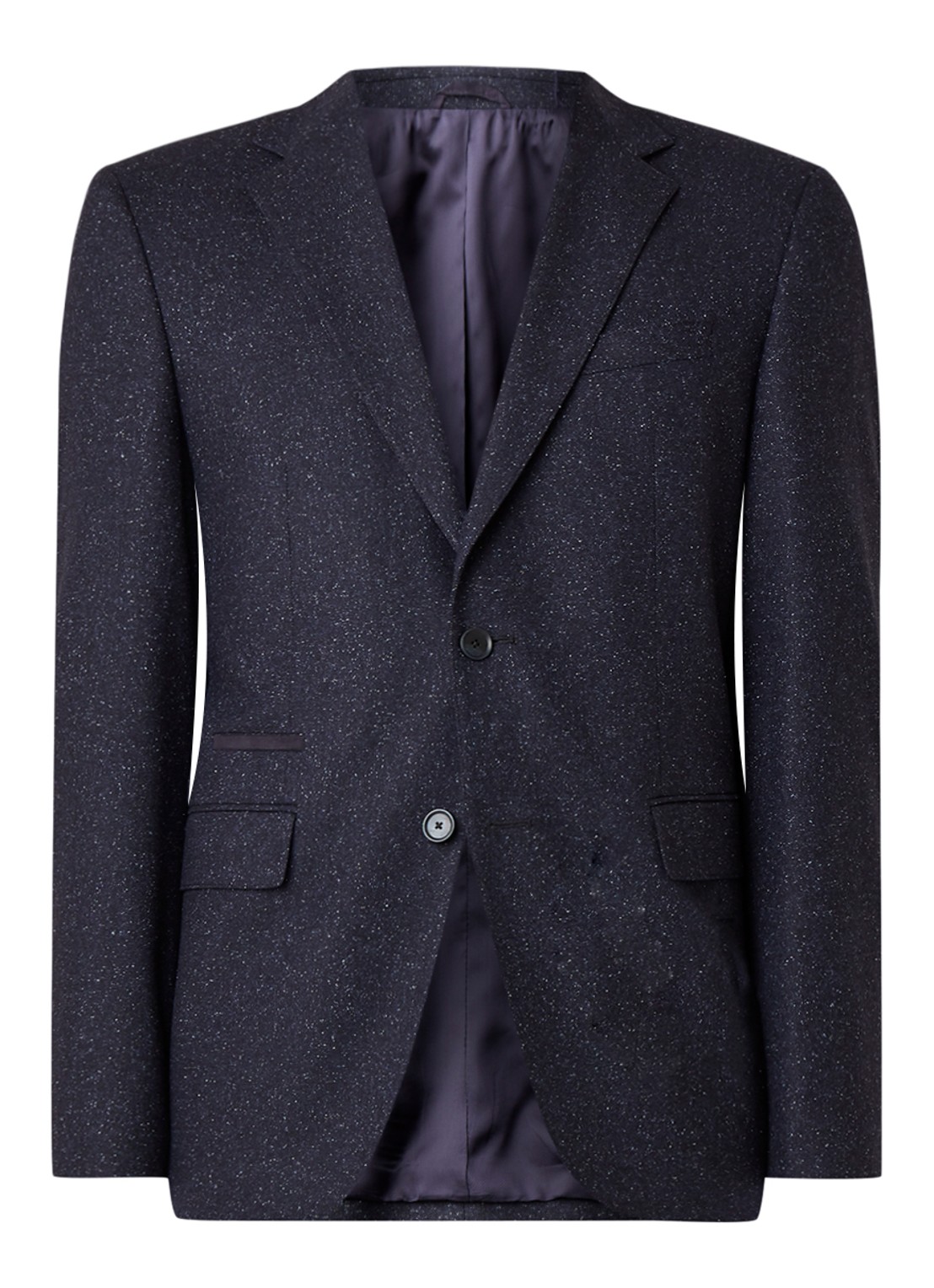 Jestor5 regular fit colbert in gemêleerde wolblend met elleboogstukken - voorkant 2 donkerblauw