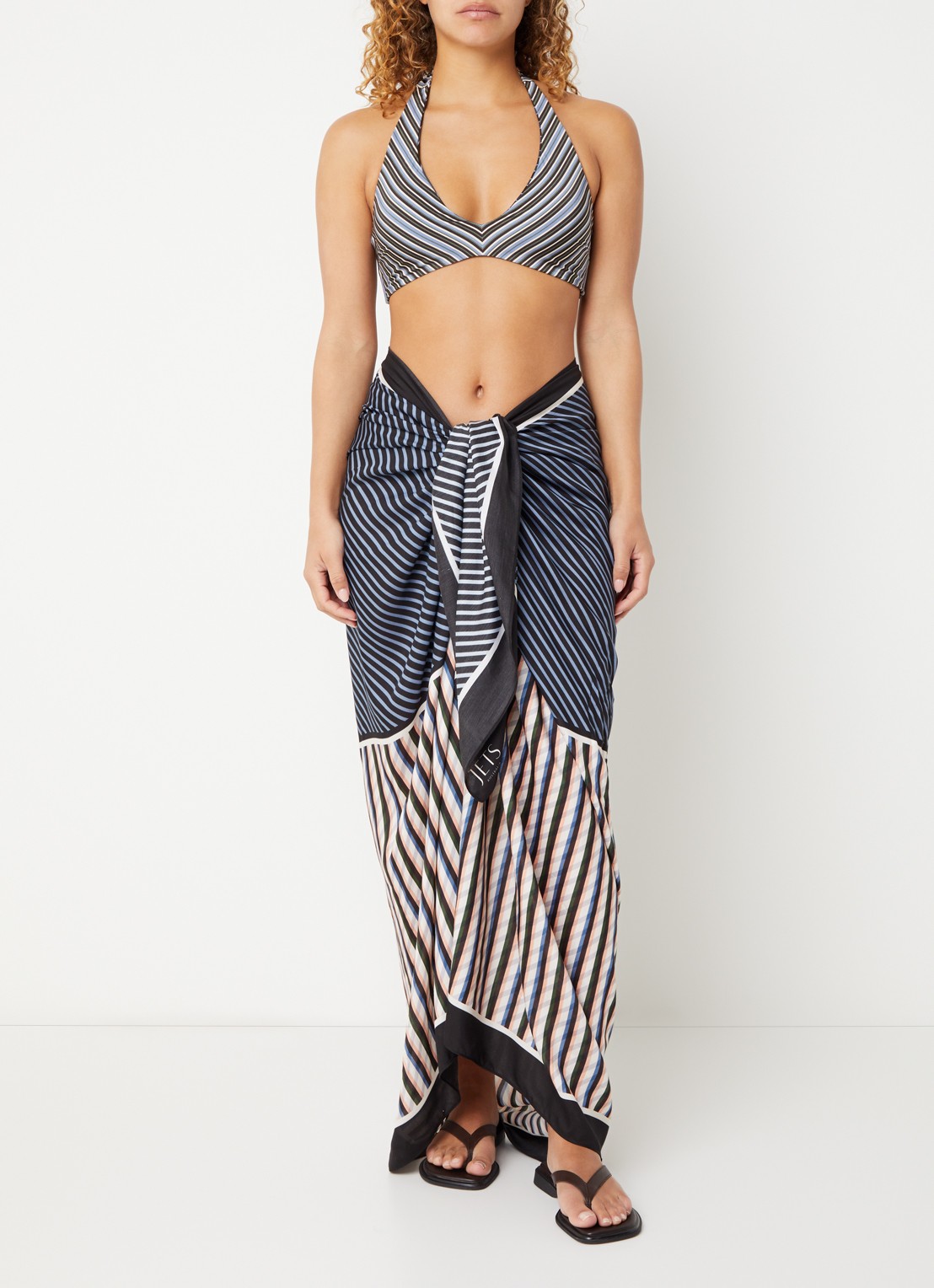 JETS Australia Laelia sarong in zijdeblend met streepprint 185 x 125 cm - voorkant 3 multicolor
