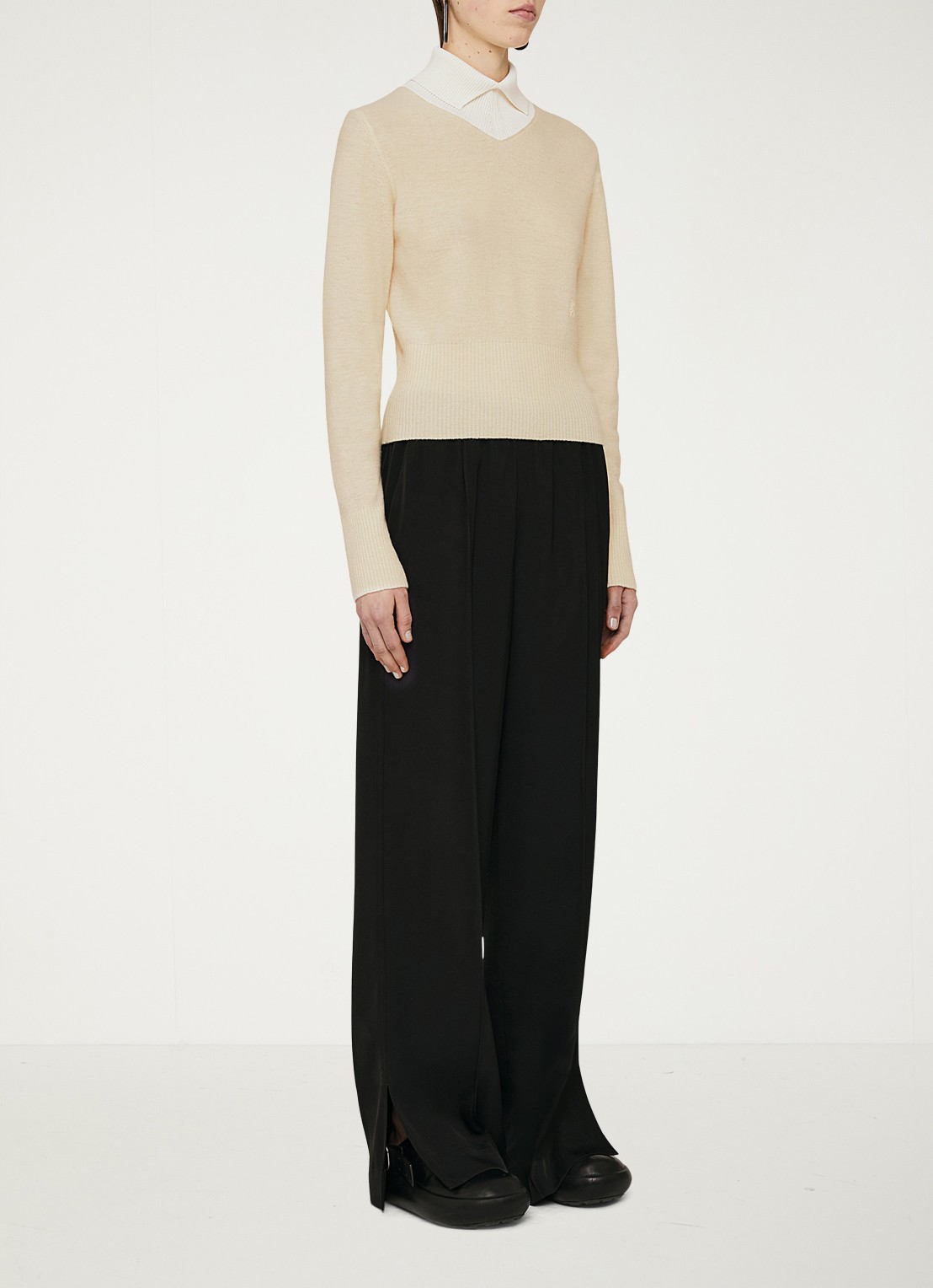 Jil Sander Fijngebreide trui in wolblend - detail 3 lichtgeel