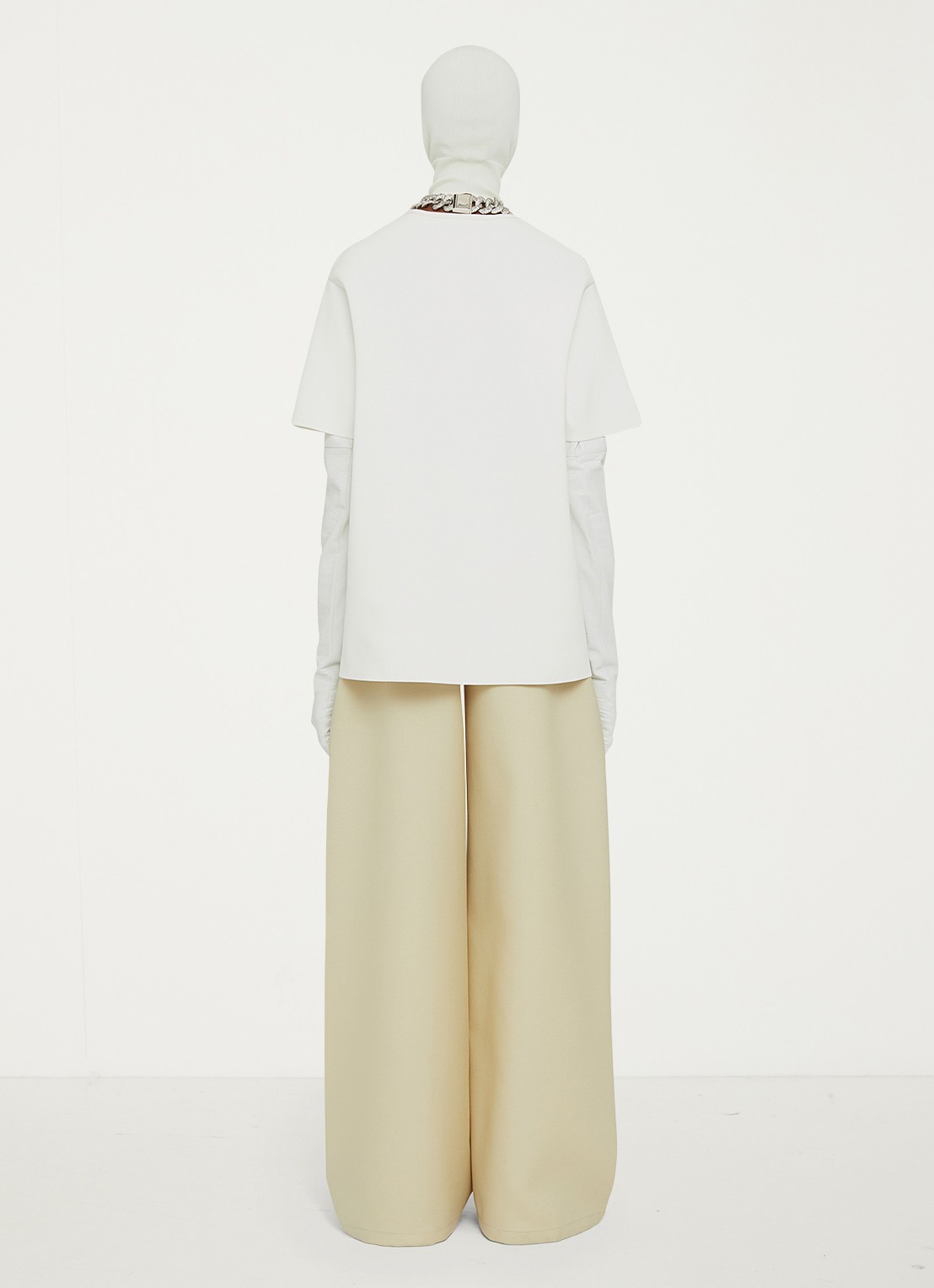 Jil Sander High waist wide leg pantalon van wol - achterkant 3 creme