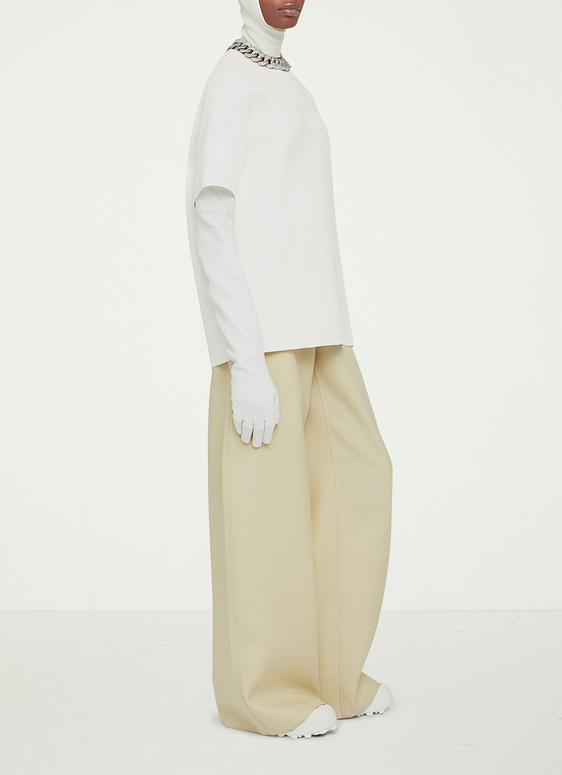 Jil Sander High waist wide leg pantalon van wol - detail 4 creme