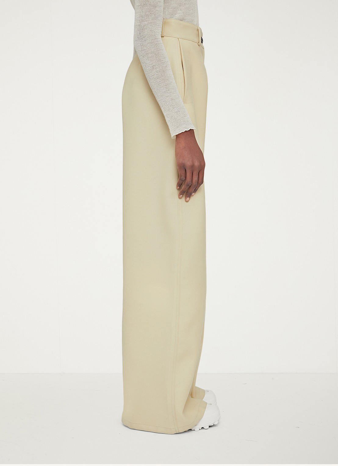 Jil Sander High waist wide leg pantalon van wol - detail 5 creme