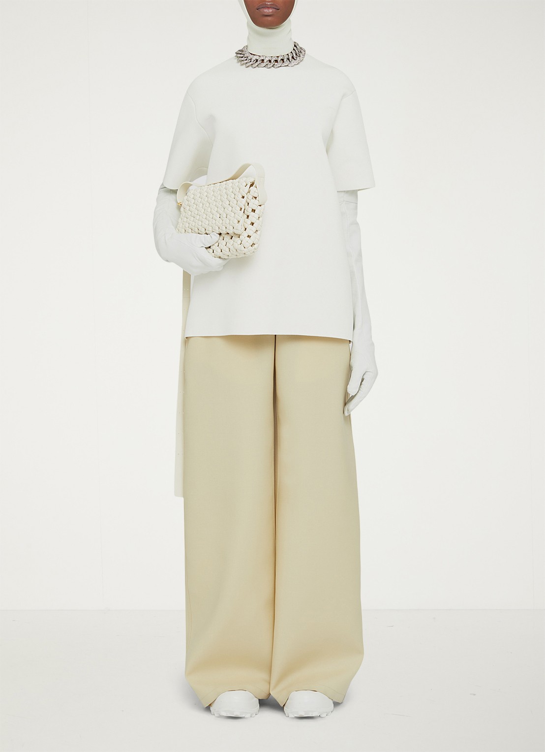 Jil Sander High waist wide leg pantalon van wol - voorkant 2 creme