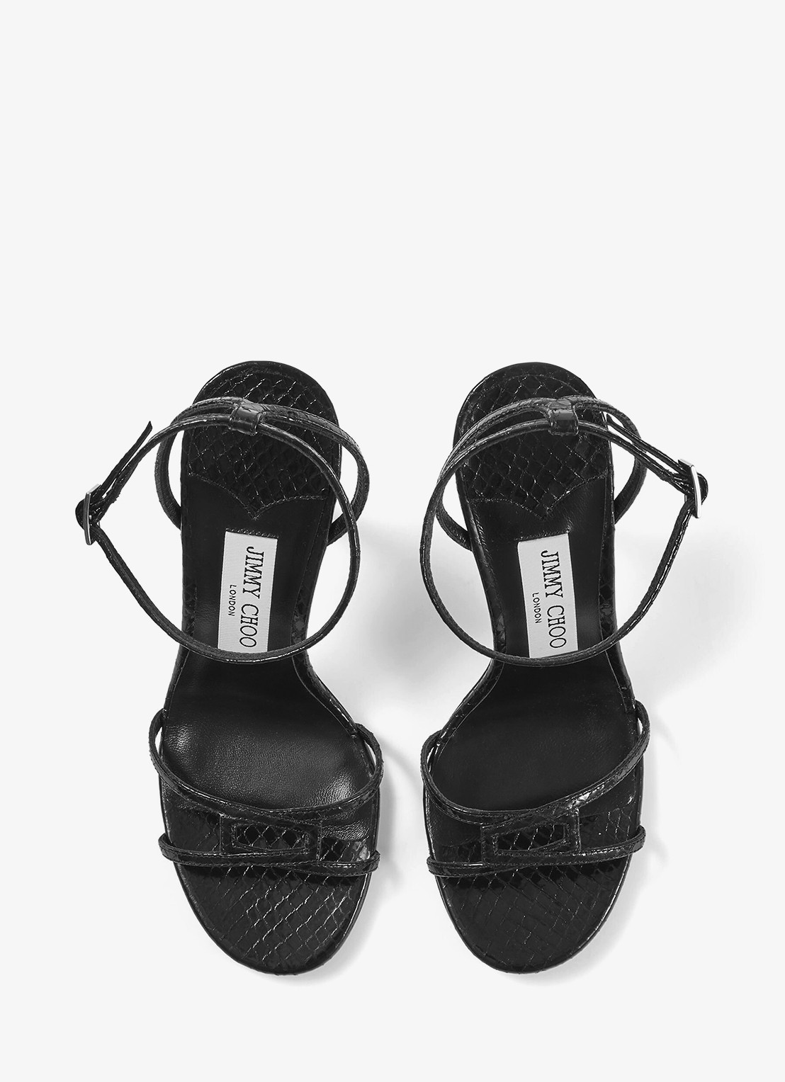 Jimmy Choo 1998 Leo 100 sandalette van geitenleer met slangenstructuur - detail 4 zwart