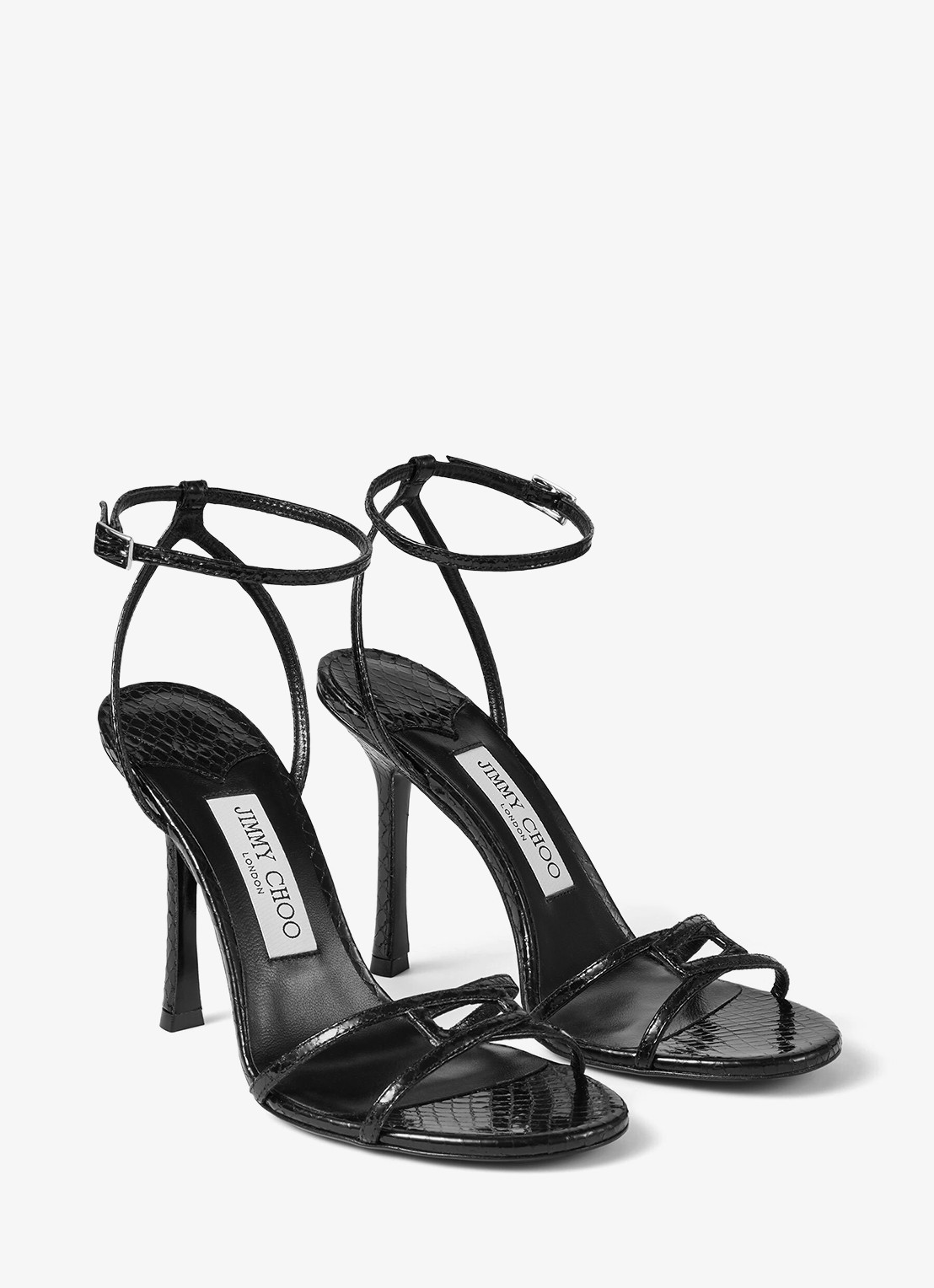Jimmy Choo 1998 Leo 100 sandalette van geitenleer met slangenstructuur - voorkant 3 zwart