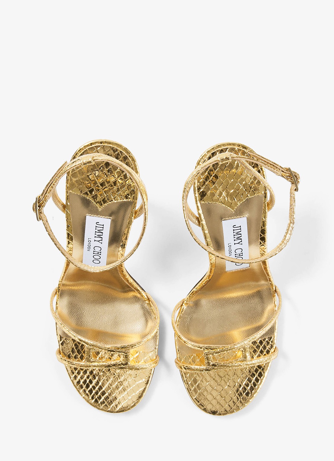 Jimmy Choo 1998 Leo 100 sandalette van geitenleer met slangenstructuur - detail 2 goud