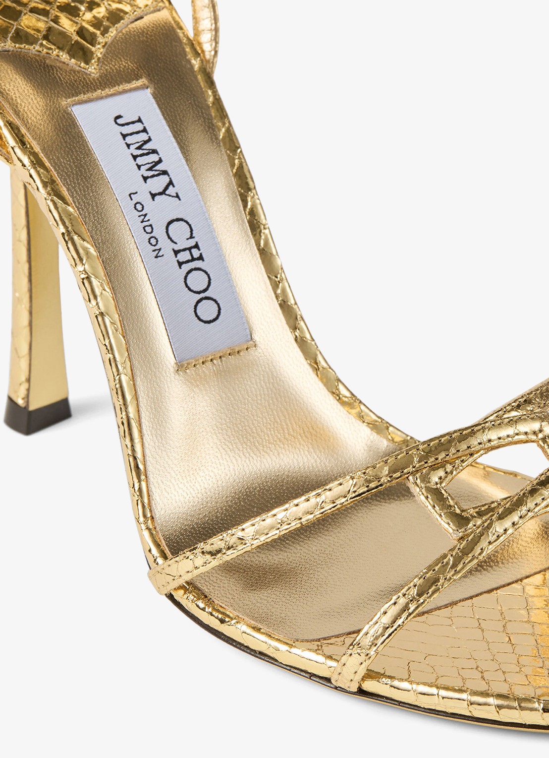 Jimmy Choo 1998 Leo 100 sandalette van geitenleer met slangenstructuur - detail 3 goud