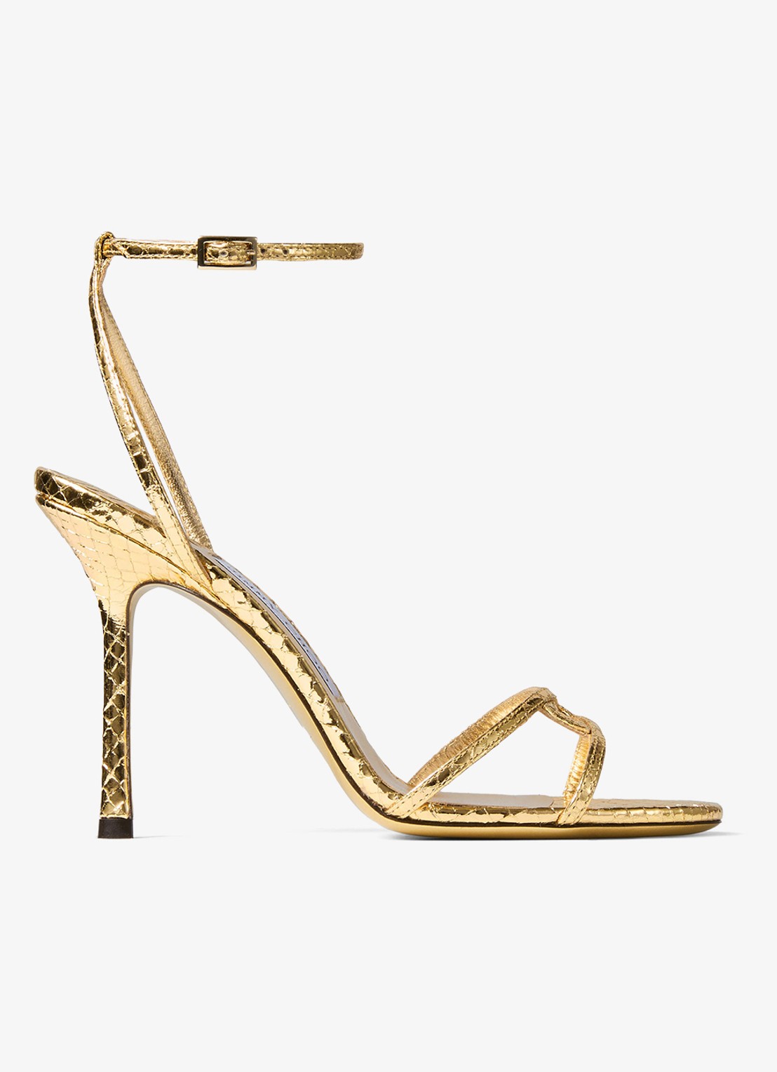 Jimmy Choo 1998 Leo 100 sandalette van geitenleer met slangenstructuur - voorkant 4 goud