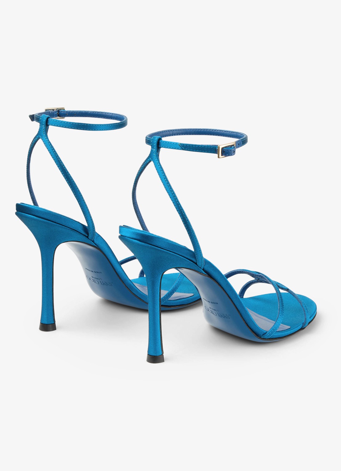 Jimmy Choo 1998 Leo 100 sandalette van satijn - achterkant 5 blauw
