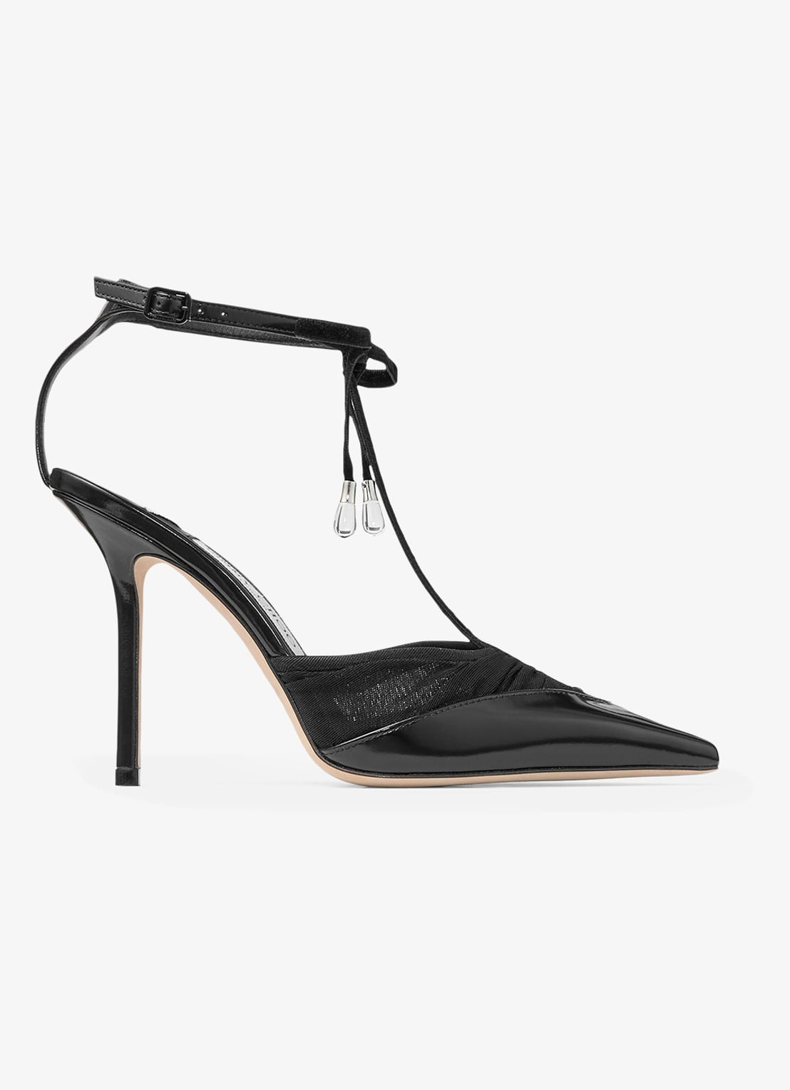 Jimmy Choo Afia/Mesh 100 sandalette van lamsleer met mesh details - voorkant 4 zwart
