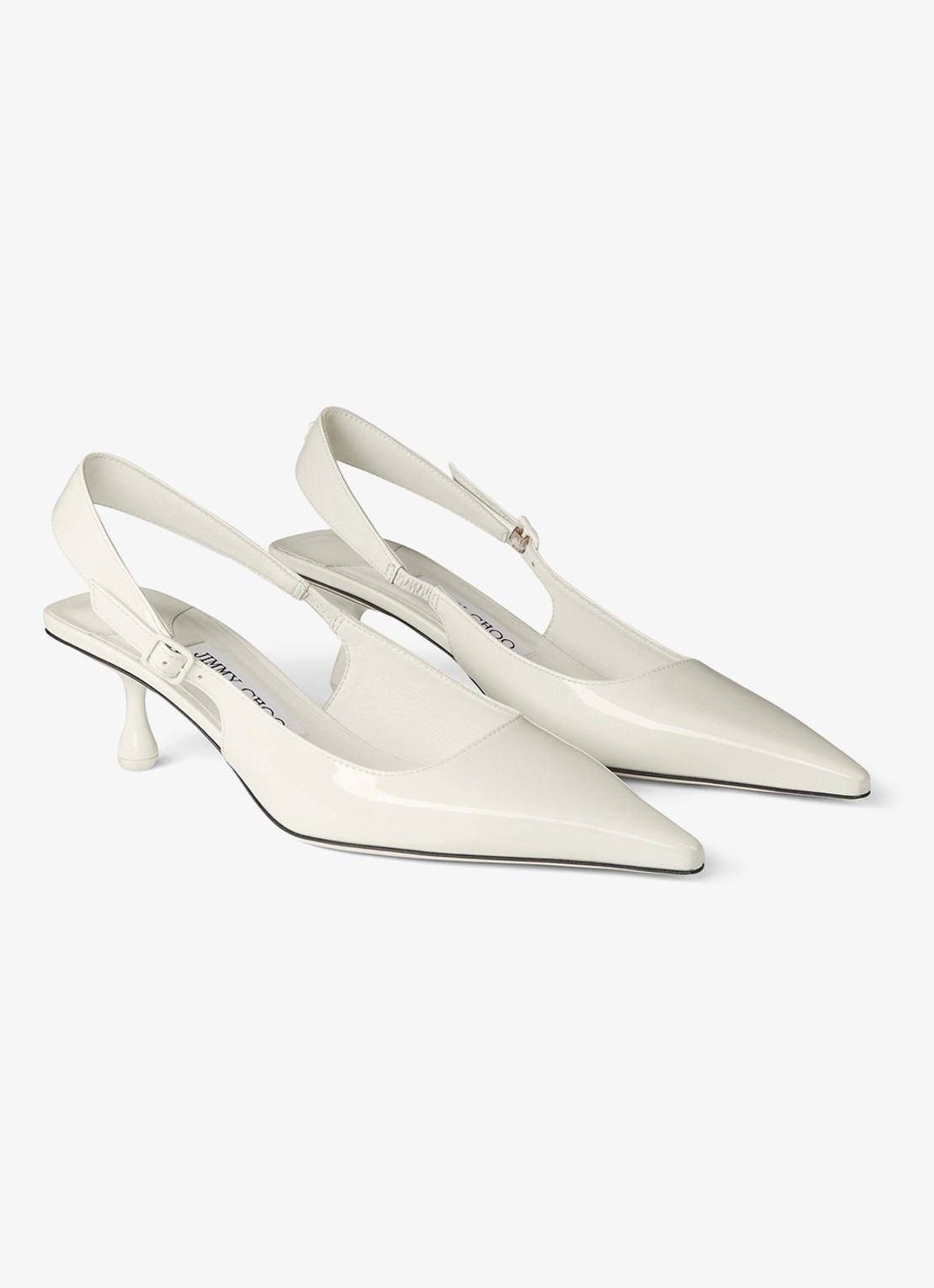 Jimmy Choo Amel 50 slingback van lakleer - voorkant 3 gebroken wit
