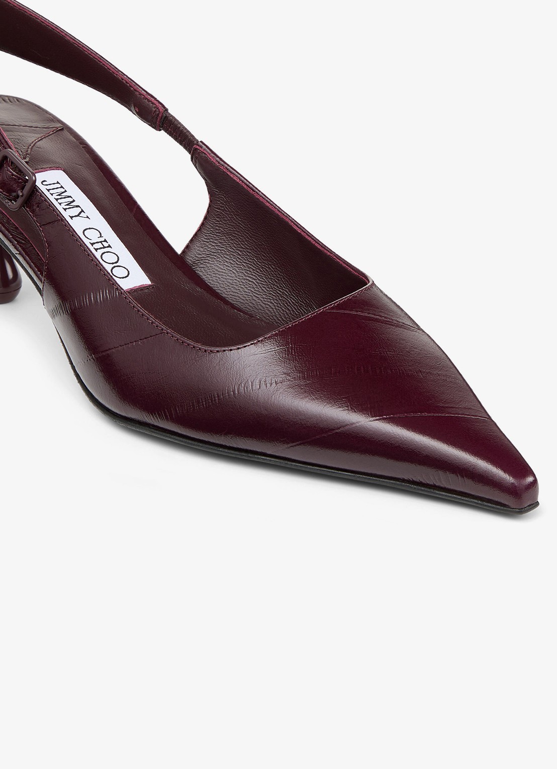 Jimmy Choo Amel 50 slingback van leer - detail 2 donkerrood