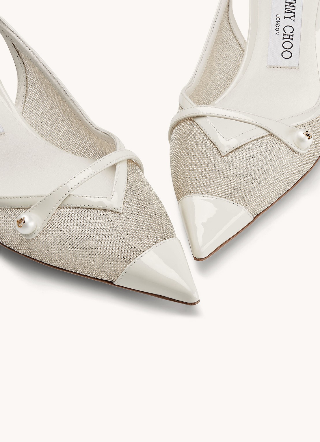 Jimmy Choo Amita 45 slingback met kalfsleren details - detail gebroken wit