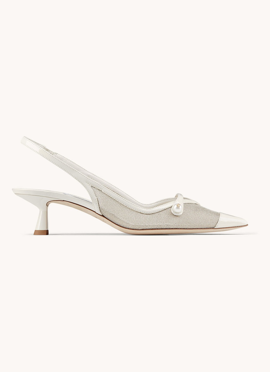 Jimmy Choo Amita 45 slingback met kalfsleren details - voorkant 4 gebroken wit