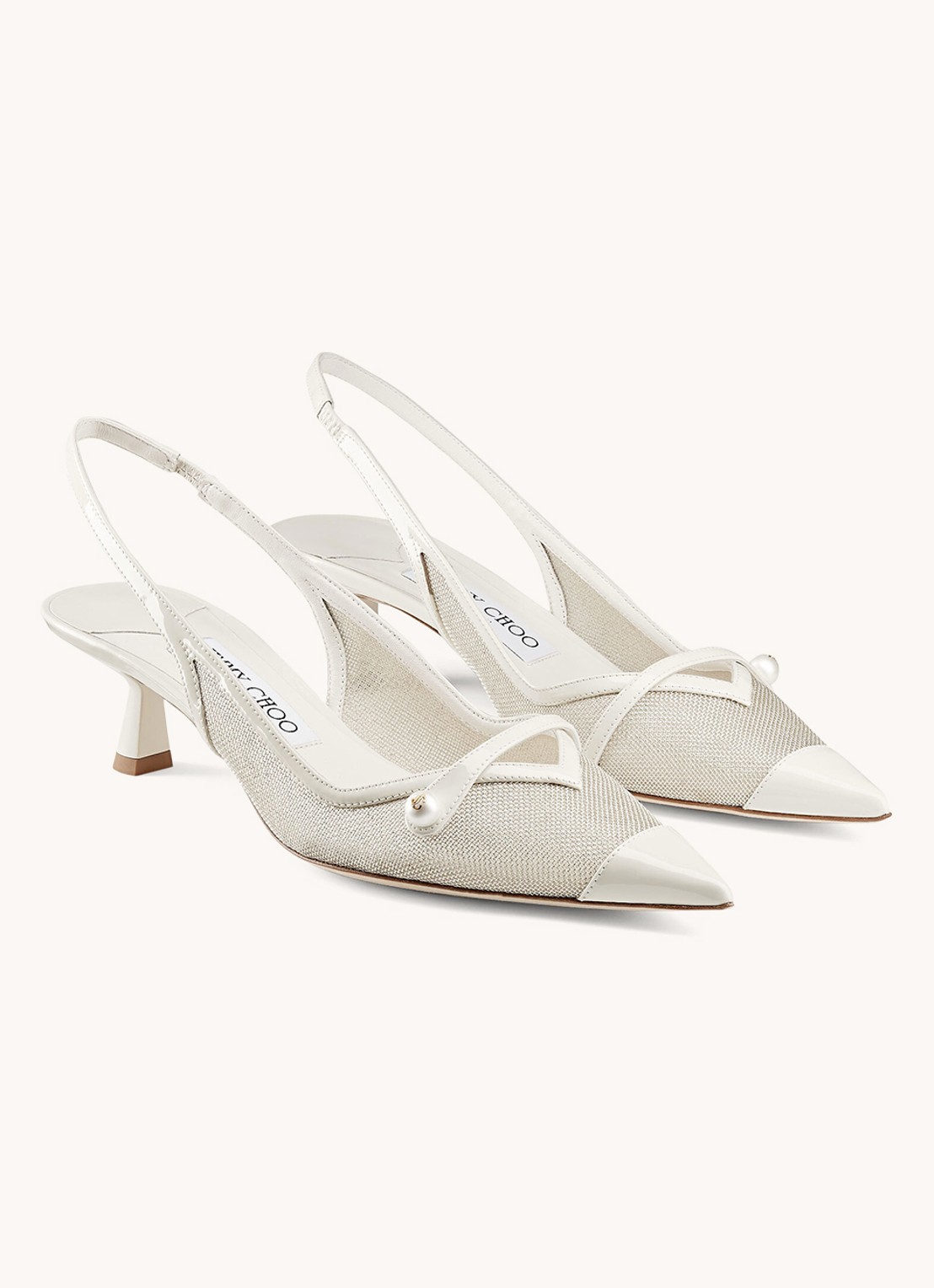 Jimmy Choo Amita 45 slingback met kalfsleren details - voorkant 5 gebroken wit