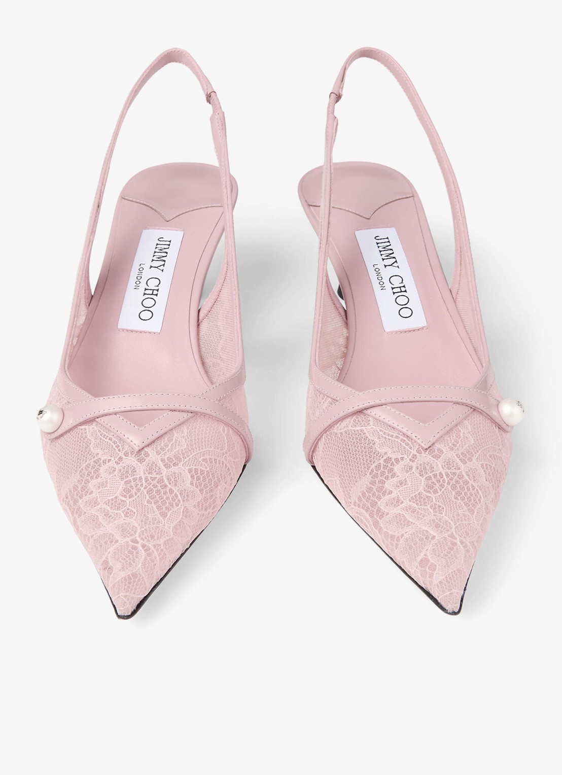 Jimmy Choo Amita 45 slingback van kant met leren details - detail 3 roze