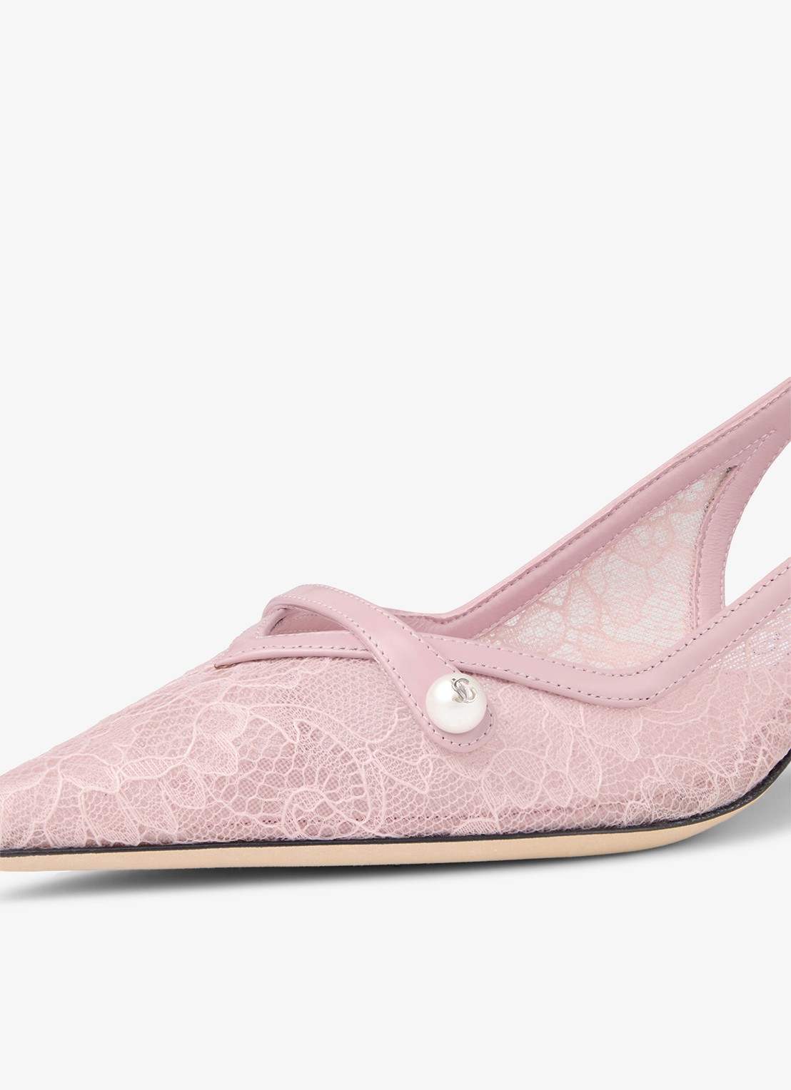 Jimmy Choo Amita 45 slingback van kant met leren details - detail 4 roze