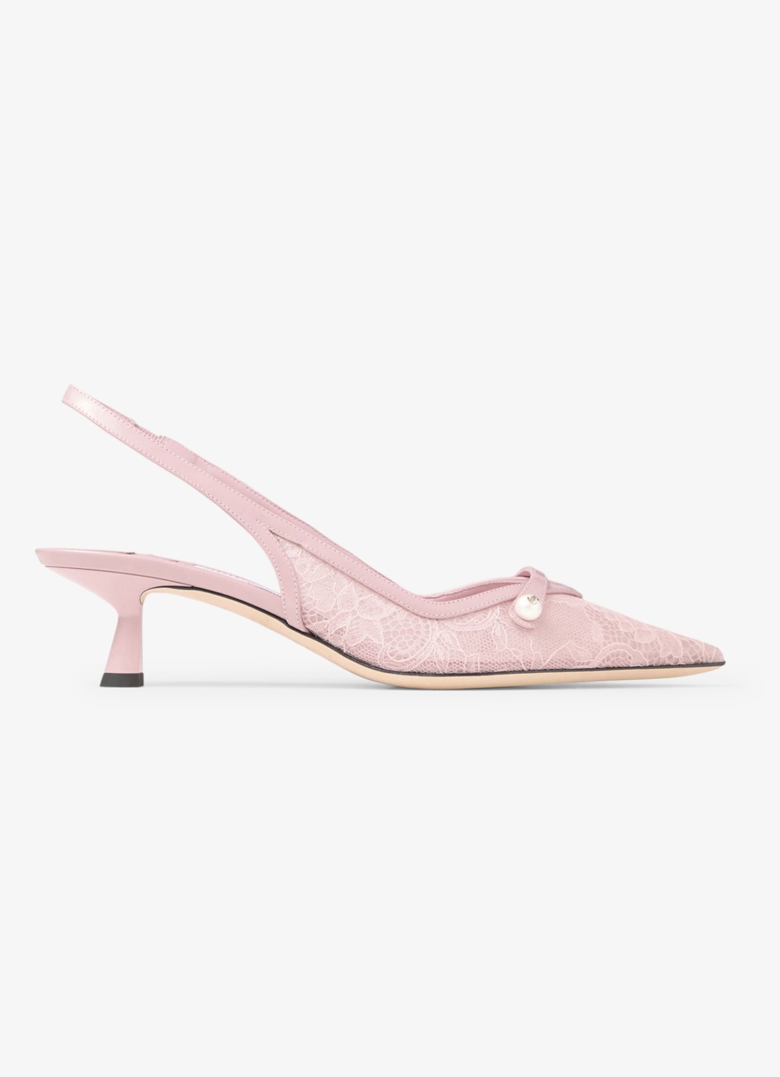 Jimmy Choo Amita 45 slingback van kant met leren details - voorkant roze