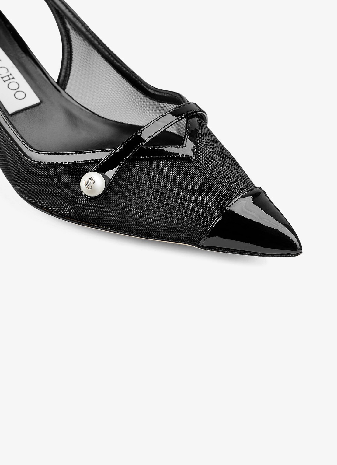 Jimmy Choo Amita 45 slingback van lakleer met mesh details - detail 3 zwart