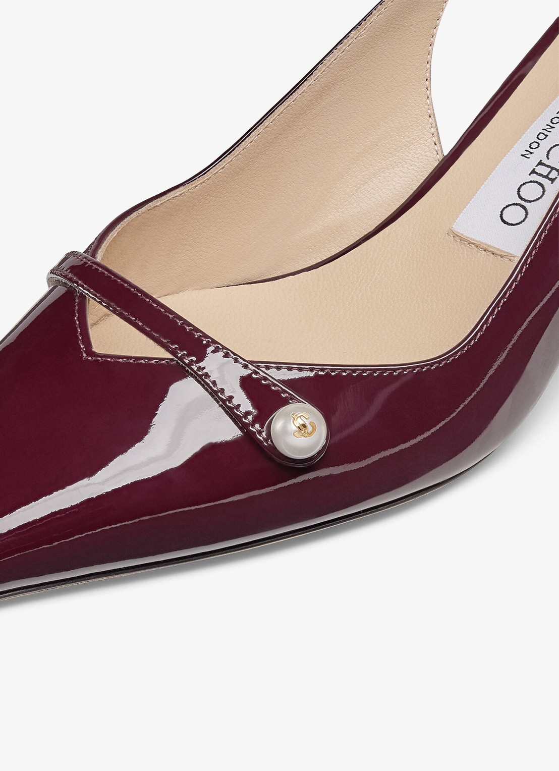 Jimmy Choo Amita 45 slingback van lakleer - achterkant bordeauxrood