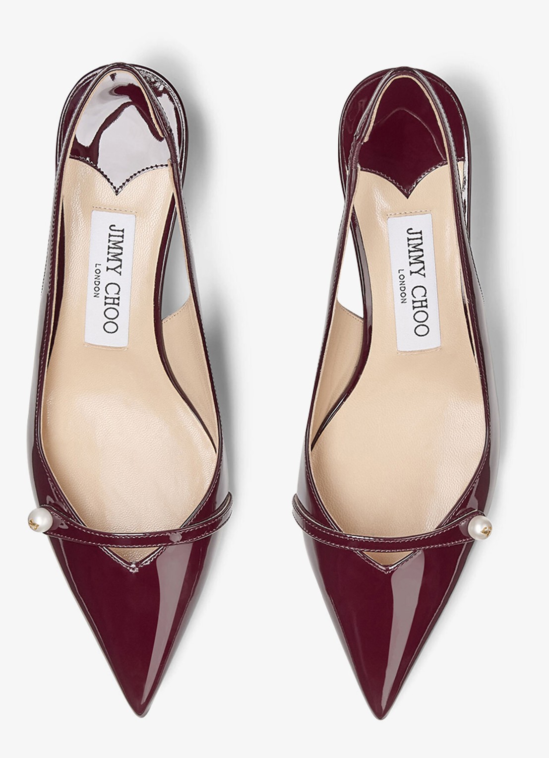 Jimmy Choo Amita 45 slingback van lakleer - detail 2 bordeauxrood