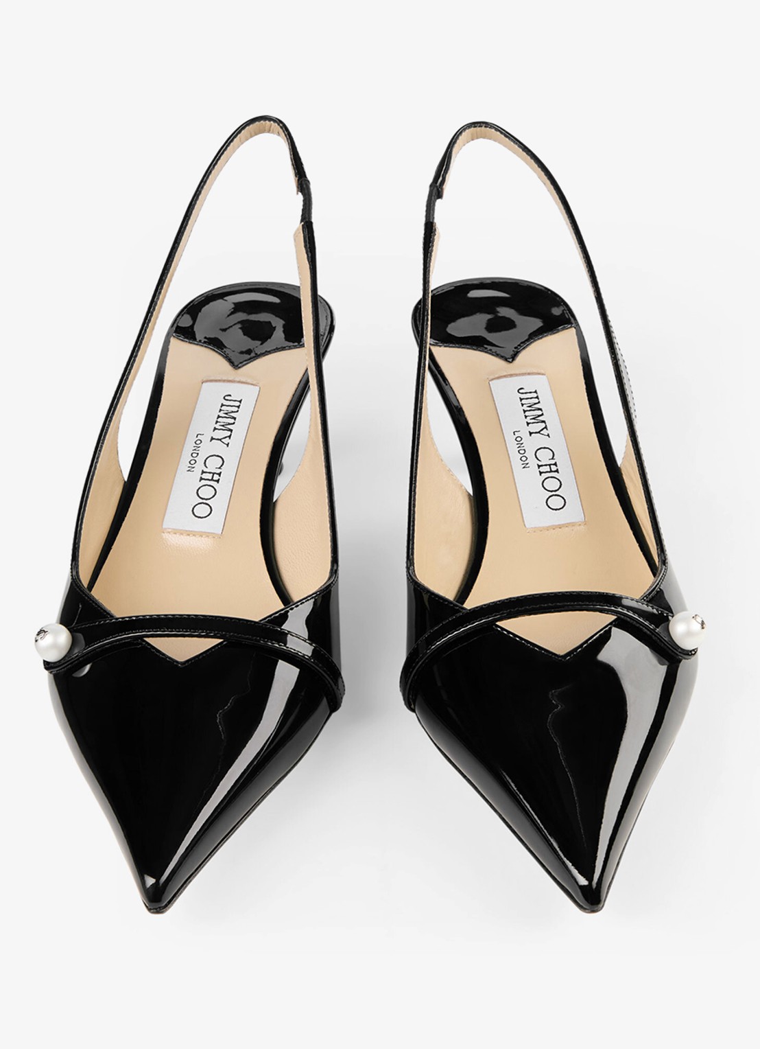 Jimmy Choo Amita 45 slingback van lakleer - detail zwart