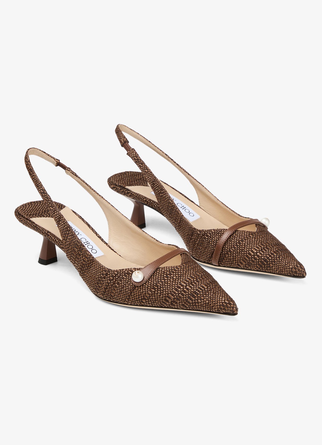 Jimmy Choo Amita 45 slingback van raffia met leren details - detail bruin