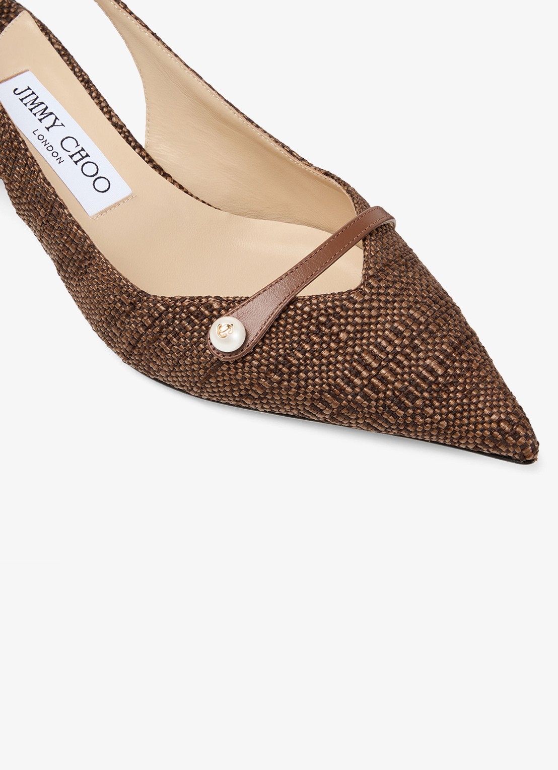 Jimmy Choo Amita 45 slingback van raffia met leren details - detail 3 bruin