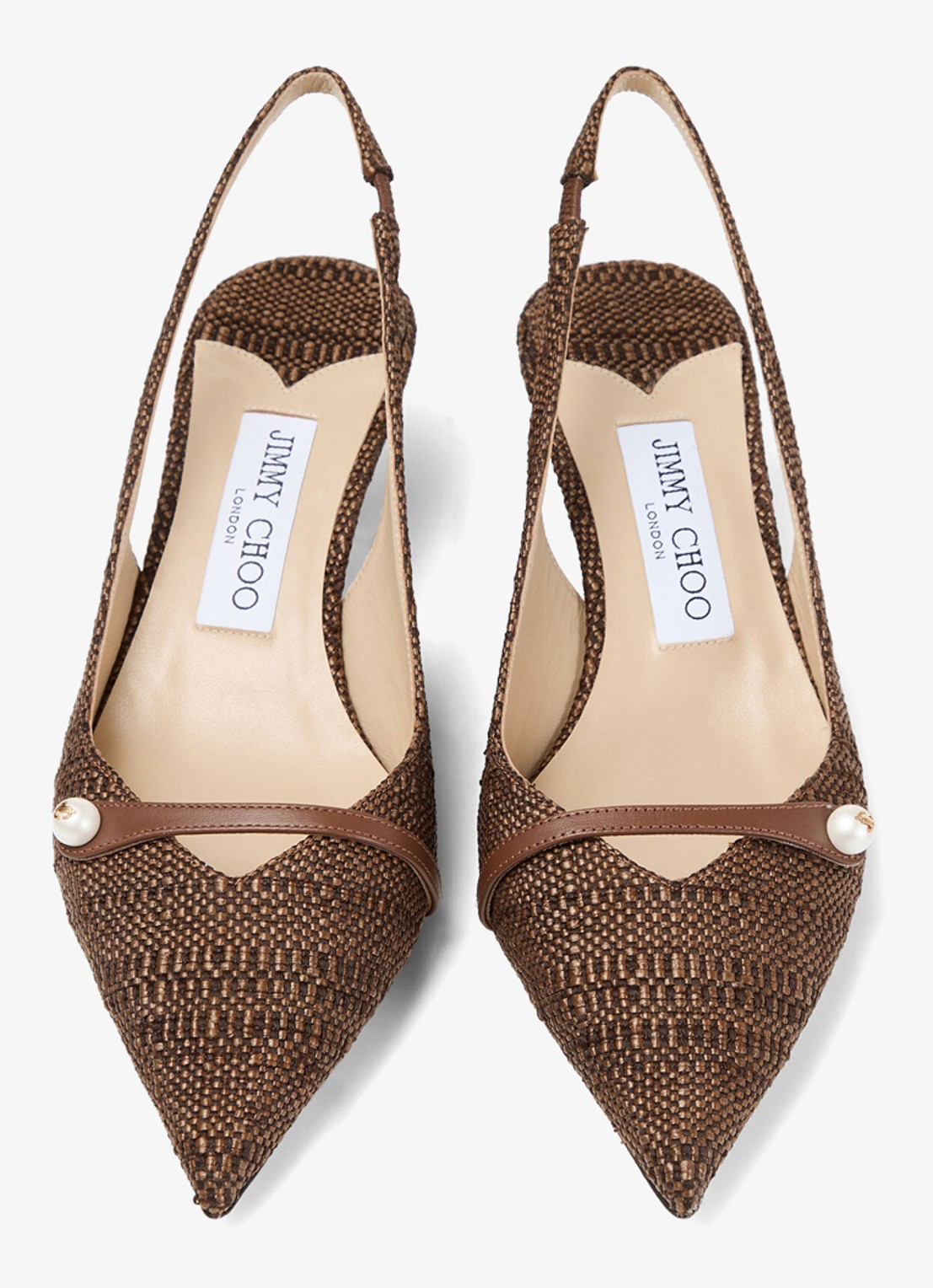 Jimmy Choo Amita 45 slingback van raffia met leren details - detail 2 bruin