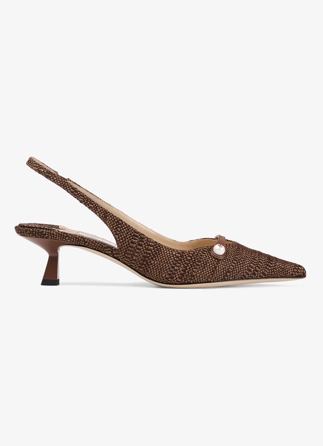 Jimmy Choo Amita 45 slingback van raffia met leren details - voorkant 4 bruin