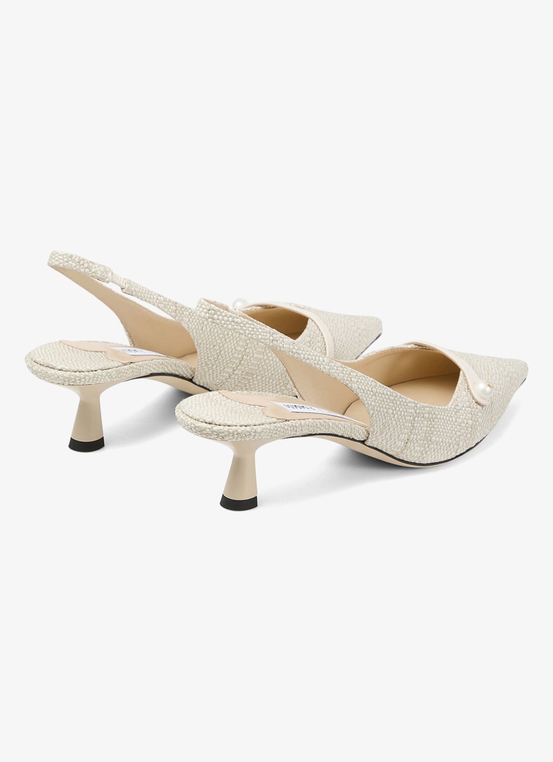 Jimmy Choo Amita 45 slingback van raffia met leren details - achterkant 4 beige